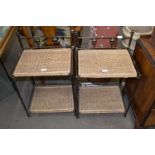 PAIR OF METAL FRAMED AND RATTAN BEDSIDE CABINETS, 44CM WIDE