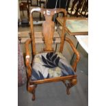 EARLY 20TH CENTURY CABRIOLE LEGGED CARVER CHAIR WITH FLORAL UPHOLSTERED SEAT