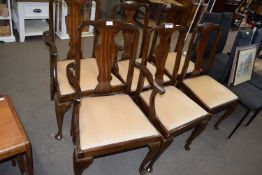 SET OF SIX CABRIOLE LEGGED DINING CHAIRS TO INCLUDE TWO CARVERS