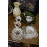 GILT DECORATED TEA WARES, LEAF FORMED BOWL ETC