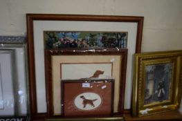 THREE FRAMED NEEDLEWORK PICTURES OF RED SETTERS