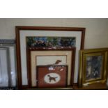 THREE FRAMED NEEDLEWORK PICTURES OF RED SETTERS