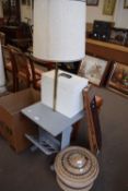 MIXED LOT : MODERN COMBINATION TABLE LAMP AND MAGAZINE, FOLDING IRONING BOARD, METAL DOCUMENT BOX