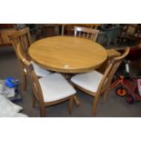 MODERN CIRCULAR PEDESTAL TABLE AND FOUR CHAIRS