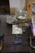 MIRRORED JEWELLERY CABINET, PRESSED GLASS TAZZAS AND OTHER ITEMS