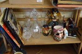 DECANTER, GLASSES, VARIOUS PIRATE ORNAMENTS AND BOOKS ON PIRATES ETC
