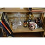 DECANTER, GLASSES, VARIOUS PIRATE ORNAMENTS AND BOOKS ON PIRATES ETC