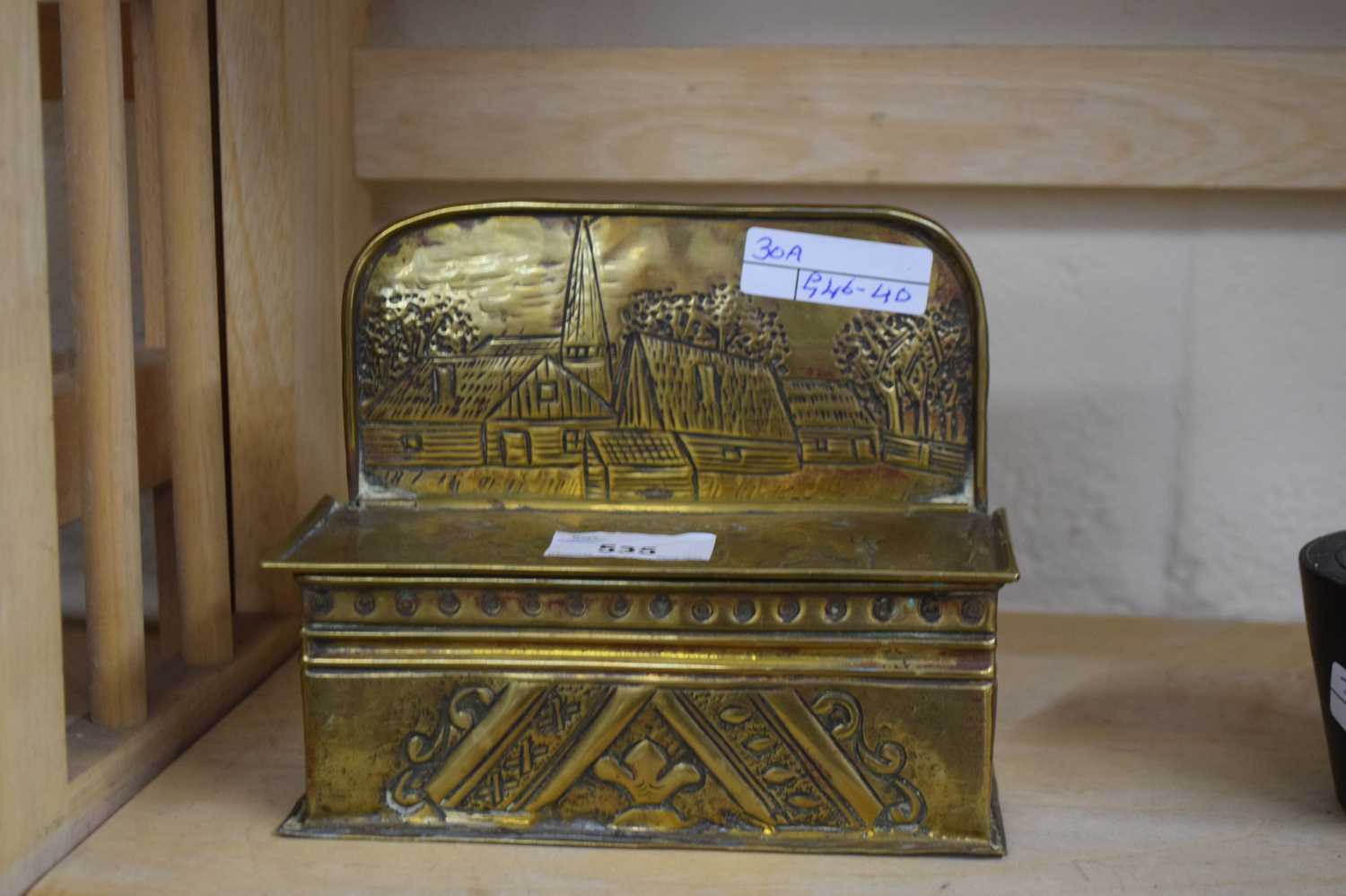 SMALL EUROPEAN PRESSED METAL HINGED TRINKET BOX