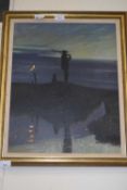 British, Contemporary, Norfolk landscape at dusk, oil on canvas, framed, indistinctly signed.