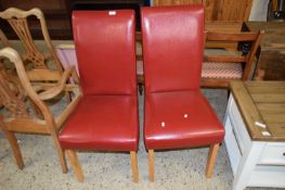 PAIR OF MODERN RED LEATHER UPHOLSTERED DINING CHAIRS