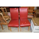 PAIR OF MODERN RED LEATHER UPHOLSTERED DINING CHAIRS