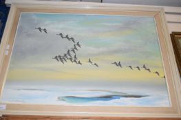 HAROLD W ELSEGOOD, STUDY OF A SKEIN OF GEESE, OIL ON CANVAS