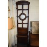 UNUSUAL LATE 19TH/EARLY 20TH CENTURY OAK HALL STAND, THE CENTRE FITTED WITH AN ANEROID BAROMETER