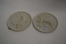 TWO SMALL COPENHAGEN CIRCULAR PORCELAIN PLAQUES DECORATED WITH ANGELS