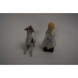 DRESDEN MODEL OF A TERRIER TOGETHER WITH A ROYAL DOULTON FIGURINE 'BEDTIME' (2)