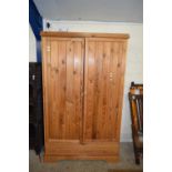 MODERN PINE DOUBLE DOOR WARDROBE WITH DRAWER BASE, 120CM WIDE