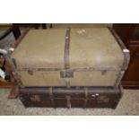 TWO VINTAGE WOODEN BOUND TRAVEL TRUNKS