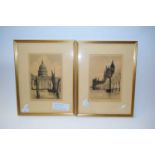 OSWALD FLETCHER, TWO LONDON VIEWS, ETCHINGS, SIGNED IN PENCIL, F/G