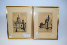 OSWALD FLETCHER, TWO LONDON VIEWS, ETCHINGS, SIGNED IN PENCIL, F/G