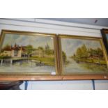 TOLMAN, STUDY OF PULL'S FERRY, NORWICH AND ONE OTHER, GILT FRAMED, OIL ON CANVAS (2)