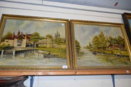 TOLMAN, STUDY OF PULL'S FERRY, NORWICH AND ONE OTHER, GILT FRAMED, OIL ON CANVAS (2)