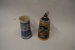 GERMAN BEER STEIN AND A MODERN RUSSIAN TANKARD