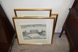 THREE REPRODUCTION BLACK AND WHITE ENGRAVINGS, 'MONTAGUE HOUSE', 'NEWCASTLE HOUSE', AND '