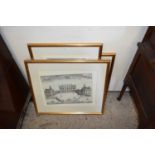 THREE REPRODUCTION BLACK AND WHITE ENGRAVINGS, 'MONTAGUE HOUSE', 'NEWCASTLE HOUSE', AND '