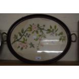 OVAL SERVING TRAY WITH NEEDLEWORK DECORATION