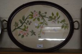 OVAL SERVING TRAY WITH NEEDLEWORK DECORATION