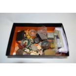 BOX OF MIXED COSTUME JEWELLERY, SMALL ORNAMENTS AND OTHER ITEMS