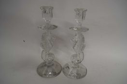 PAIR OF WATERFORD SEAHORSE CRYSTAL GLASS CANDLESTICKS, 28CM HIGH (UNDAMAGED, LACKING ORIGINAL