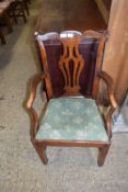 19TH CENTURY MAHOGANY CARVER CHAIR WITH GREEN UPHOLSTERED SEAT