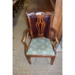 19TH CENTURY MAHOGANY CARVER CHAIR WITH GREEN UPHOLSTERED SEAT