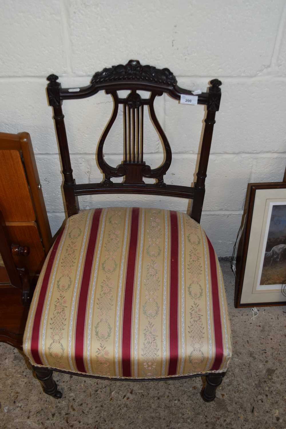 LATE 19TH CENTURY MAHOGANY FRAMED SIDE CHAIR WITH LYRE SHAPED BACK