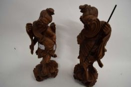 PAIR OF CHINESE HARDWOOD FIGURES, APPROX 32CM HIGH