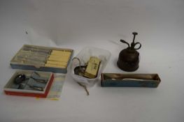 MIXED LOT OF CASED CUTLERY, ASHTRAY INSET WITH DOLLAR COIN, SMALL CIGAR CUTTER, RAF DISCS, VINTAGE