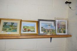 CAROL PYMER, FIVE VARIOUS NEEDLEWORK STUDIES, GARDEN, SEA AND RURAL SCENES