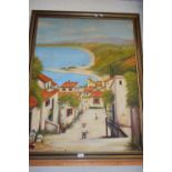 M MOGENDON, STUDY OF A STREET SCENE, OIL ON CANVAS, GILT FRAMED