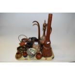 TRAY OF MIXED ITEMS TO INCLUDE MIDDLE EASTERN COPPER COFFEE POT, VARIOUS CERAMICS, PEWTER TANKARD