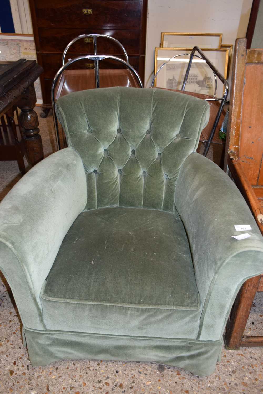 SMALL GREEN UPHOLSTERED TUB CHAIR