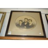 OVAL BLACK AND WHITE PHOTOGRAPH OF THREE BOYS, F/G