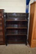 UNUSUAL OAK OPEN FRONTED BOOKCASE CABINET WITH ECCLESIASTICAL STYLE CARVED ENDS, 104CM WIDE