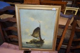 19TH CENTURY SCHOOL STUDY OF A FISHING BOAT, OIL ON CANVAS, INDISTINCTLY SIGNED, GILT FRAMED