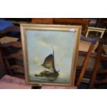 19TH CENTURY SCHOOL STUDY OF A FISHING BOAT, OIL ON CANVAS, INDISTINCTLY SIGNED, GILT FRAMED