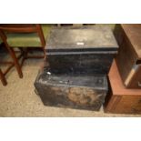 TWO METAL DEED BOXES, LARGEST 61CM WIDE