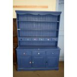 BLUE PAINTED PINE KITCHEN DRESSER, 153CM WIDE