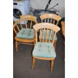 BOWBACK CAPTAINS CHAIR TOGETHER WITH TWO SPINDLE BACK KITCHEN CHAIRS (3)
