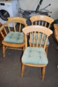 BOWBACK CAPTAINS CHAIR TOGETHER WITH TWO SPINDLE BACK KITCHEN CHAIRS (3)