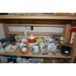 VARIOUS ITEMS TO INCLUDE VASES, ROYAL ALBERT TEA CUP AND SAUCER, WOODEN PAPERWEIGHT ETC